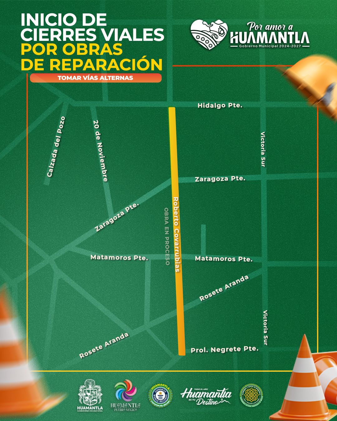 Huamantla avanza con más obra pública: inicia rehabilitación de la calle Roberto Covarrubias